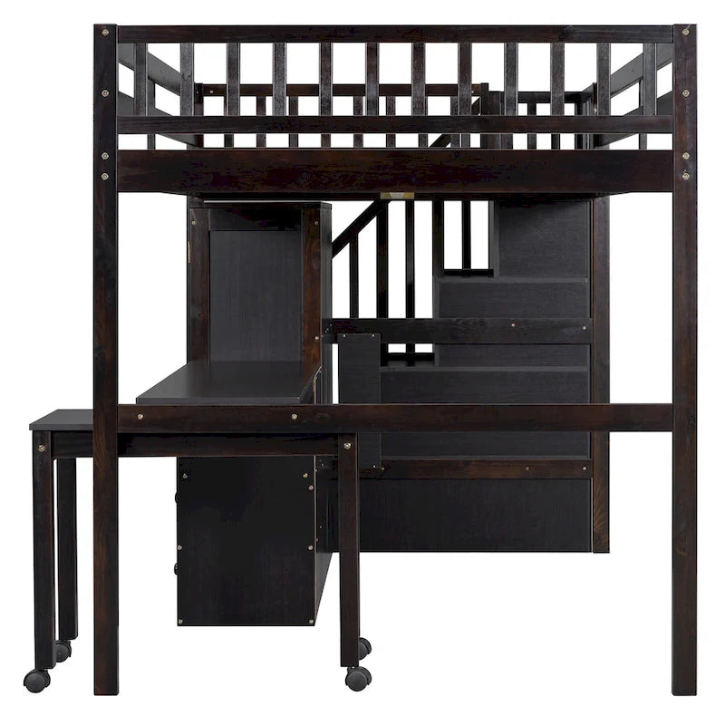 Letto a soppalco matrimoniale con scale, scrivania integrata e contenitore 5-in-1