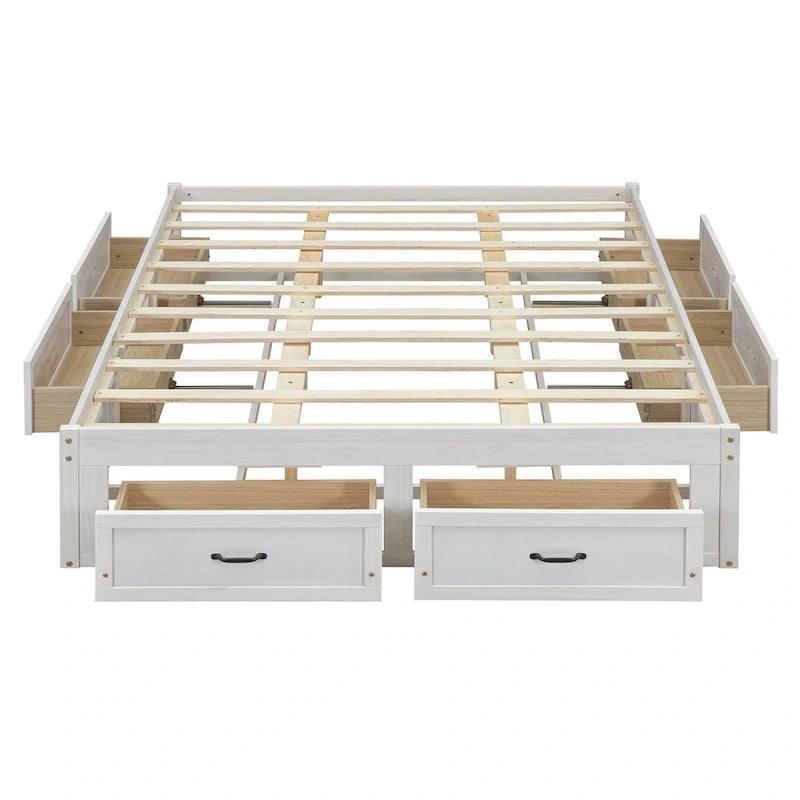 Letto a piattaforma Queen Size con 6 cassetti, bianco anticato