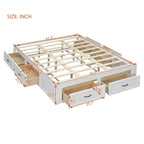 Letto a piattaforma Queen Size con 6 cassetti, bianco anticato