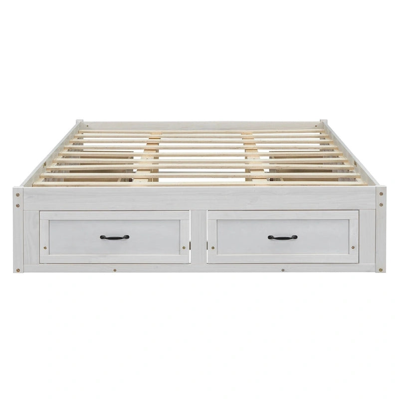 Letto a piattaforma Queen Size con 6 cassetti, bianco anticato