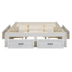 Letto a piattaforma Queen Size con 6 cassetti, bianco anticato