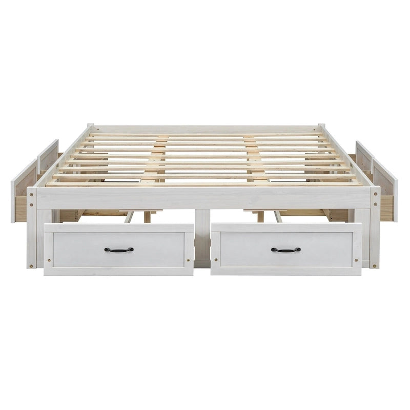 Letto a piattaforma Queen Size con 6 cassetti, bianco anticato