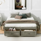 Letto a piattaforma Queen Size con 6 cassetti, bianco anticato