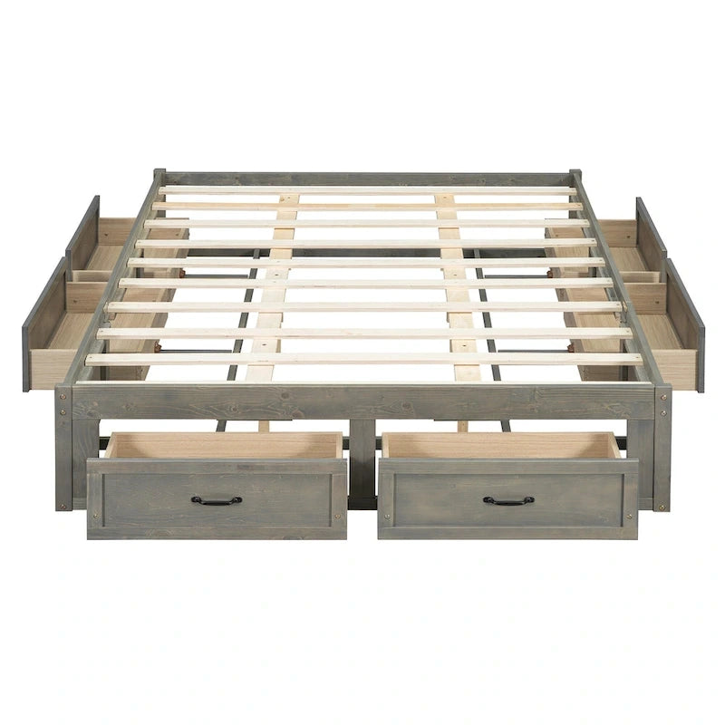 Letto a piattaforma Queen Size con 6 cassetti, bianco anticato