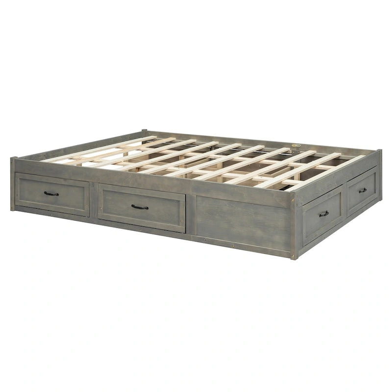 Letto a piattaforma Queen Size con 6 cassetti, bianco anticato