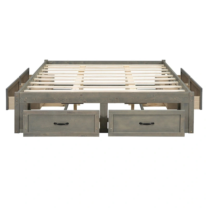 Letto a piattaforma Queen Size con 6 cassetti, bianco anticato