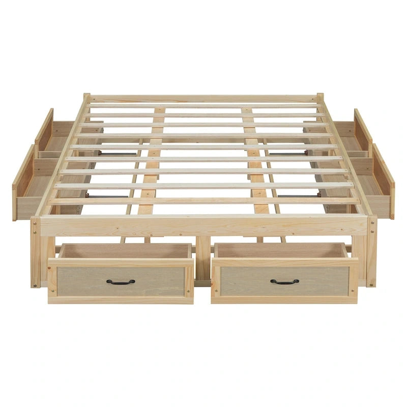 Letto a piattaforma Queen Size con 6 cassetti, bianco anticato