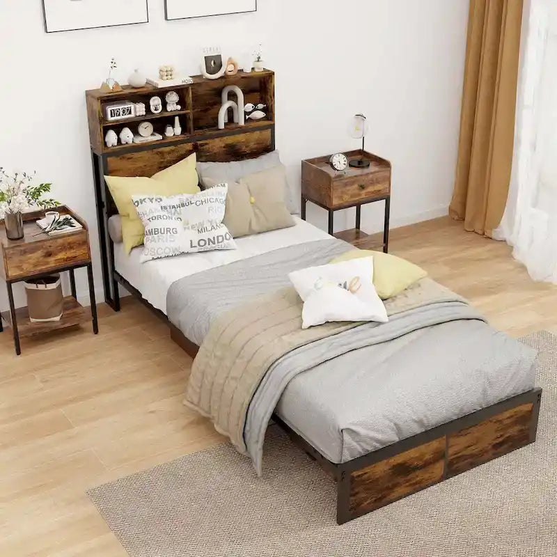 Struttura letto matrimoniale/una piazza e mezza/queen/king con contenitore e stazione di ricarica