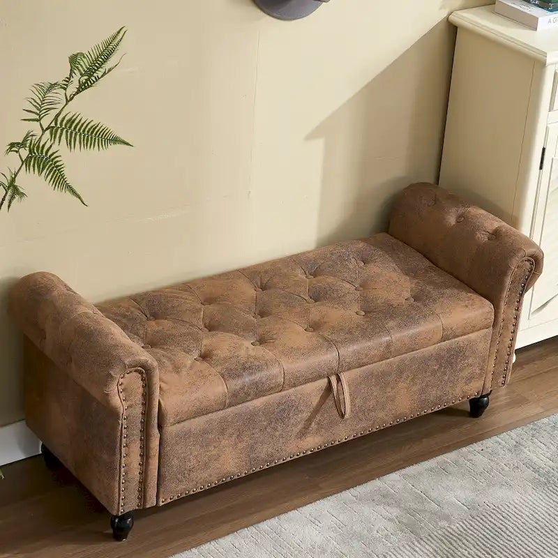 55.12 Pouf Contenitore in Tessuto Imbottito, Design Trapuntato a Bottoni, Capacità 125 kg per Soggiorno o Camera da Letto