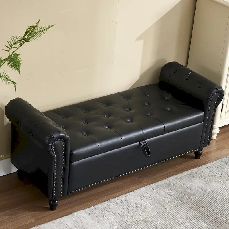 55.12 Pouf Contenitore in Tessuto Imbottito, Design Trapuntato a Bottoni, Capacità 125 kg per Soggiorno o Camera da Letto