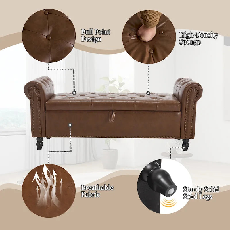55.12 Pouf Contenitore in Tessuto Imbottito, Design Trapuntato a Bottoni, Capacità 125 kg per Soggiorno o Camera da Letto