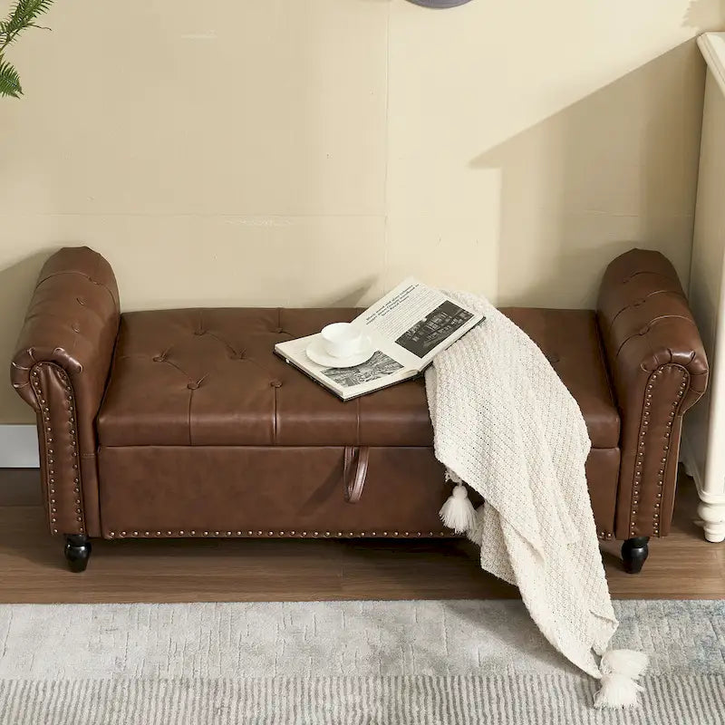 55.12 Pouf Contenitore in Tessuto Imbottito, Design Trapuntato a Bottoni, Capacità 125 kg per Soggiorno o Camera da Letto