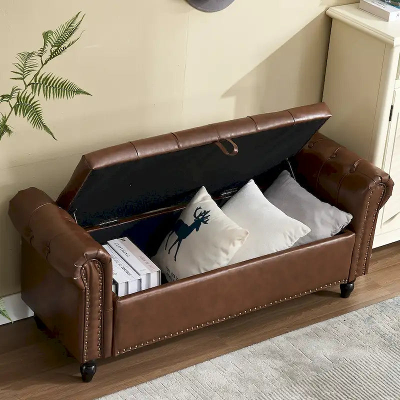 55.12 Pouf Contenitore in Tessuto Imbottito, Design Trapuntato a Bottoni, Capacità 125 kg per Soggiorno o Camera da Letto