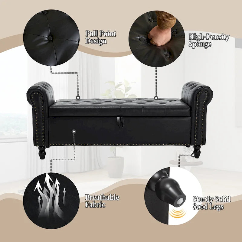 55.12 Pouf Contenitore in Tessuto Imbottito, Design Trapuntato a Bottoni, Capacità 125 kg per Soggiorno o Camera da Letto