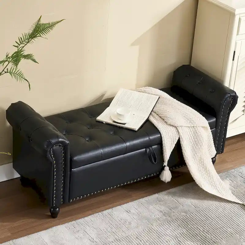 55.12 Pouf Contenitore in Tessuto Imbottito, Design Trapuntato a Bottoni, Capacità 125 kg per Soggiorno o Camera da Letto