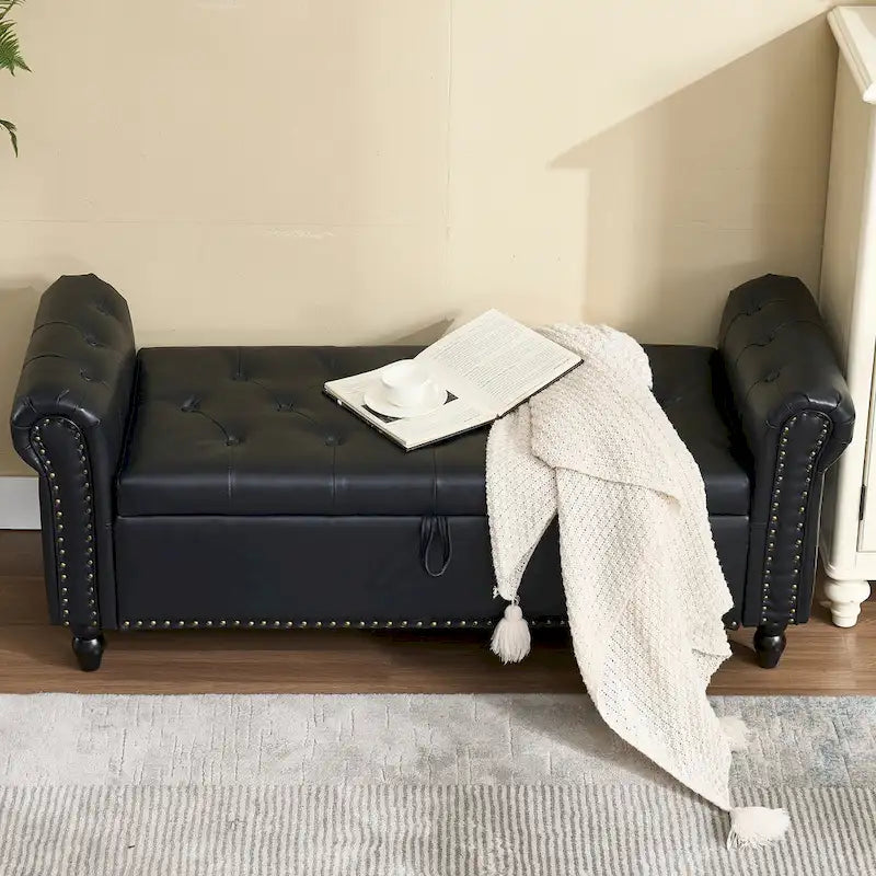 55.12 Pouf Contenitore in Tessuto Imbottito, Design Trapuntato a Bottoni, Capacità 125 kg per Soggiorno o Camera da Letto