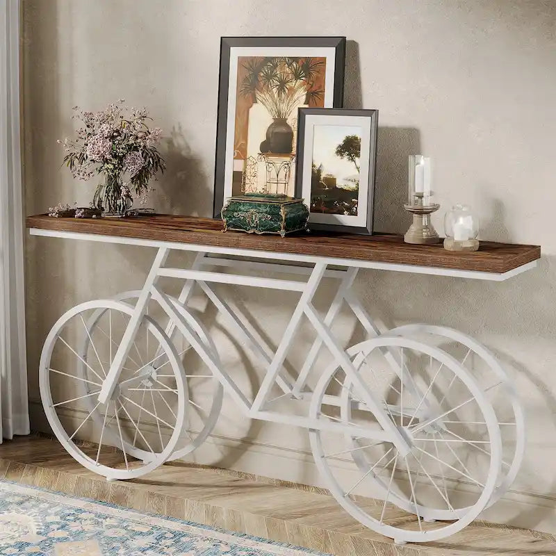 Consolle Extra Lunga da 180 cm con Base in Metallo a Bicicletta per Ingresso, Soggiorno - 30P x 180L x 85A cm