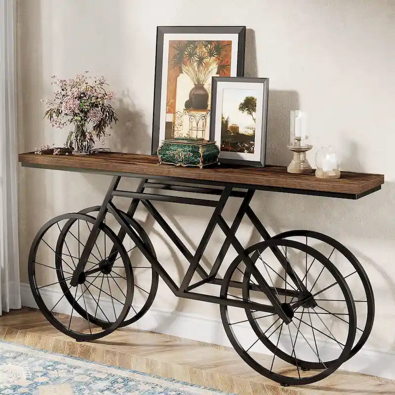 Consolle Extra Lunga da 180 cm con Base in Metallo a Bicicletta per Ingresso, Soggiorno - 30P x 180L x 85A cm