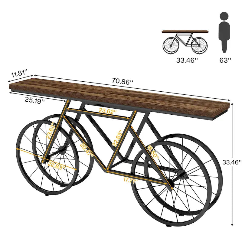 Consolle Extra Lunga da 180 cm con Base in Metallo a Bicicletta per Ingresso, Soggiorno - 30P x 180L x 85A cm