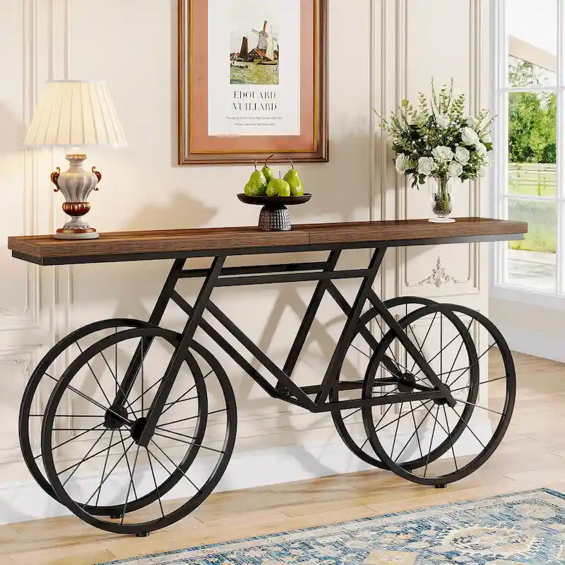 Consolle Extra Lunga da 180 cm con Base in Metallo a Bicicletta per Ingresso, Soggiorno - 30P x 180L x 85A cm