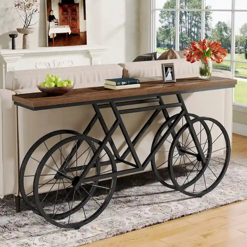 Consolle Extra Lunga da 180 cm con Base in Metallo a Bicicletta per Ingresso, Soggiorno - 30P x 180L x 85A cm