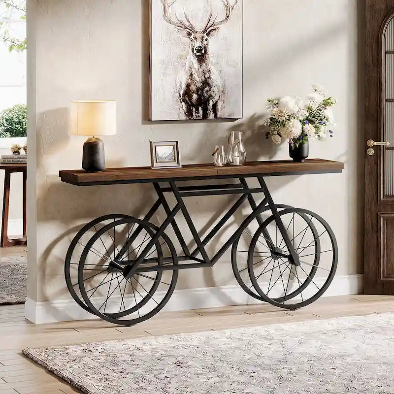 Consolle Extra Lunga da 180 cm con Base in Metallo a Bicicletta per Ingresso, Soggiorno - 30P x 180L x 85A cm