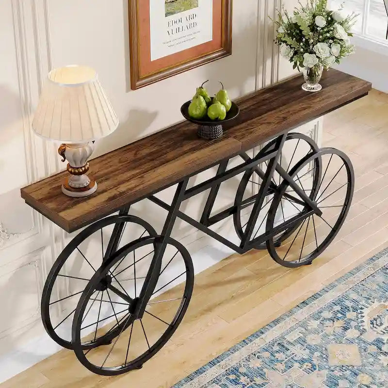 Consolle Extra Lunga da 180 cm con Base in Metallo a Bicicletta per Ingresso, Soggiorno - 30P x 180L x 85A cm