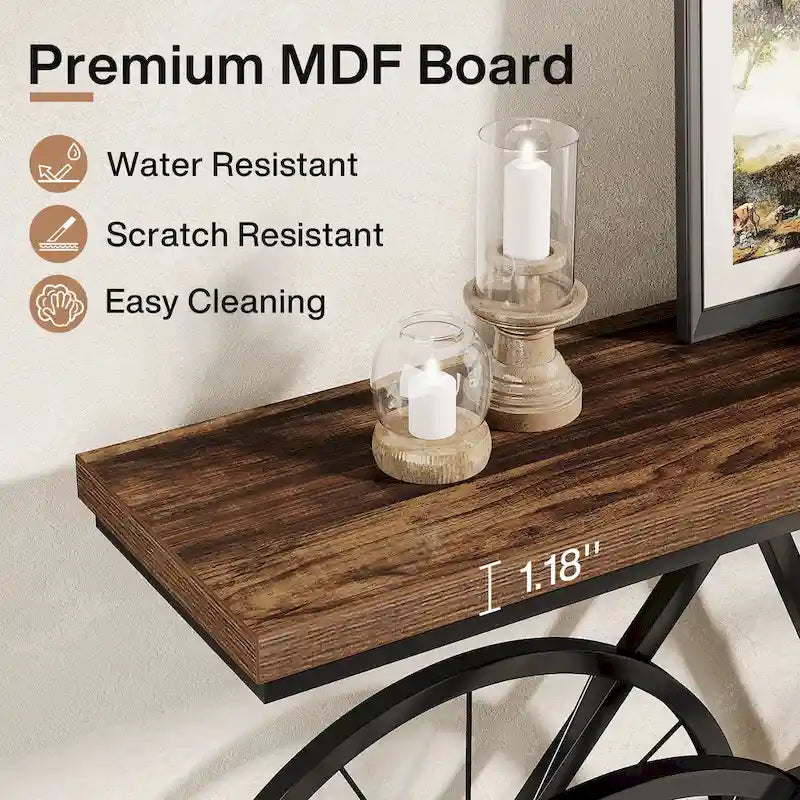 Consolle Extra Lunga da 180 cm con Base in Metallo a Bicicletta per Ingresso, Soggiorno - 30P x 180L x 85A cm