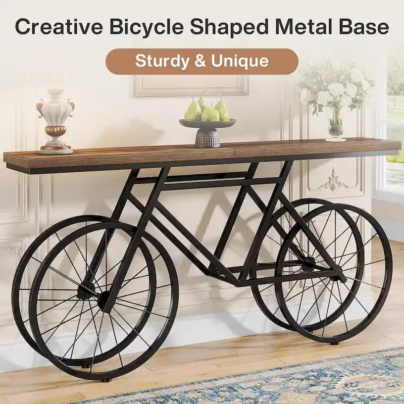 Consolle Extra Lunga da 180 cm con Base in Metallo a Bicicletta per Ingresso, Soggiorno - 30P x 180L x 85A cm