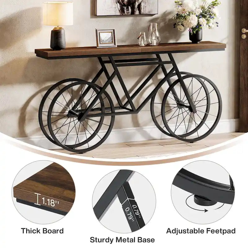 Consolle Extra Lunga da 180 cm con Base in Metallo a Bicicletta per Ingresso, Soggiorno - 30P x 180L x 85A cm