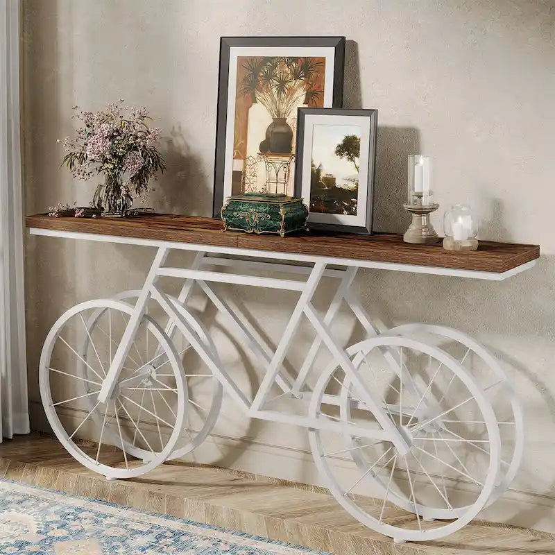 Consolle Extra Lunga da 180 cm con Base in Metallo a Bicicletta per Ingresso, Soggiorno - 30P x 180L x 85A cm