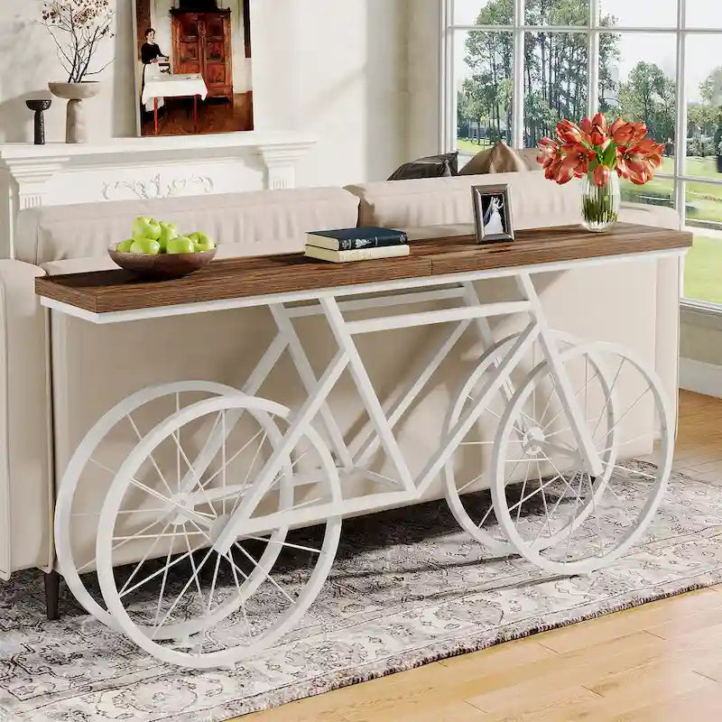 Consolle Extra Lunga da 180 cm con Base in Metallo a Bicicletta per Ingresso, Soggiorno - 30P x 180L x 85A cm