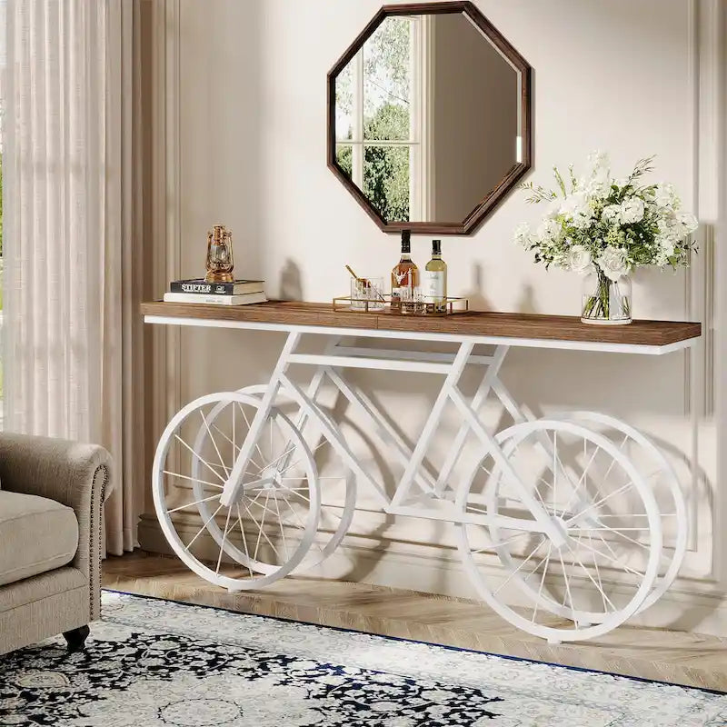 Consolle Extra Lunga da 180 cm con Base in Metallo a Bicicletta per Ingresso, Soggiorno - 30P x 180L x 85A cm