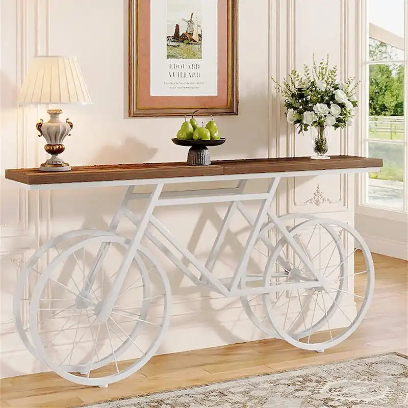 Consolle Extra Lunga da 180 cm con Base in Metallo a Bicicletta per Ingresso, Soggiorno - 30P x 180L x 85A cm