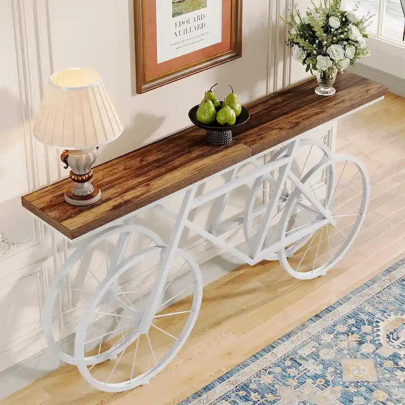Consolle Extra Lunga da 180 cm con Base in Metallo a Bicicletta per Ingresso, Soggiorno - 30P x 180L x 85A cm