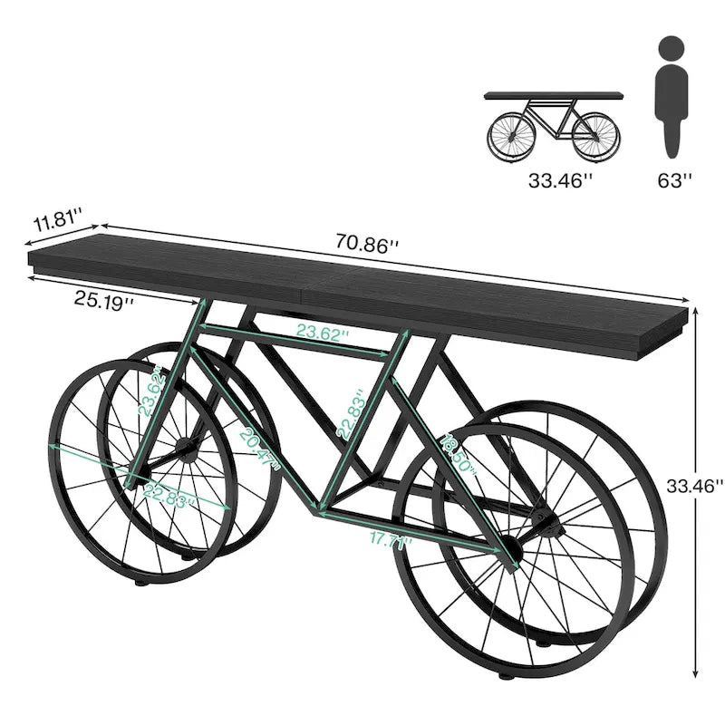 Consolle Extra Lunga da 180 cm con Base in Metallo a Bicicletta per Ingresso, Soggiorno - 30P x 180L x 85A cm