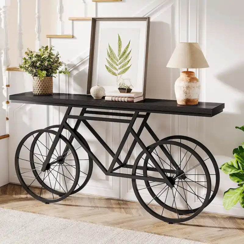 Consolle Extra Lunga da 180 cm con Base in Metallo a Bicicletta per Ingresso, Soggiorno - 30P x 180L x 85A cm