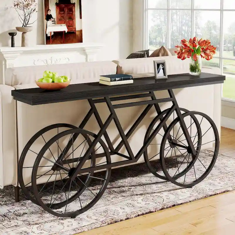 Consolle Extra Lunga da 180 cm con Base in Metallo a Bicicletta per Ingresso, Soggiorno - 30P x 180L x 85A cm