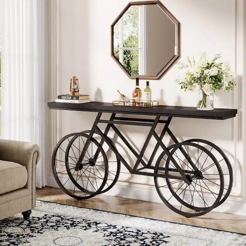 Consolle Extra Lunga da 180 cm con Base in Metallo a Bicicletta per Ingresso, Soggiorno - 30P x 180L x 85A cm