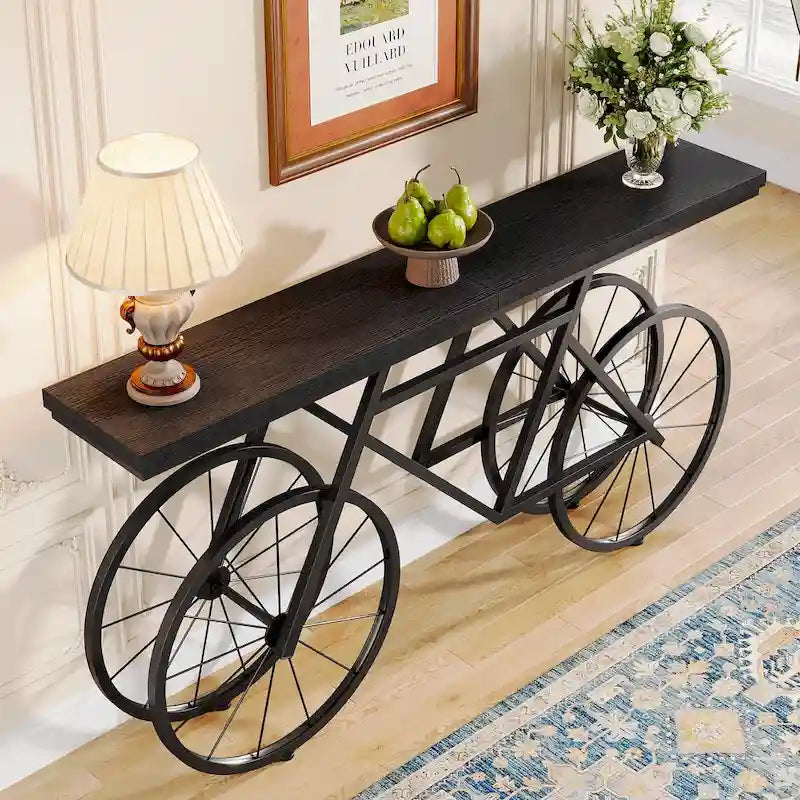 Consolle Extra Lunga da 180 cm con Base in Metallo a Bicicletta per Ingresso, Soggiorno - 30P x 180L x 85A cm