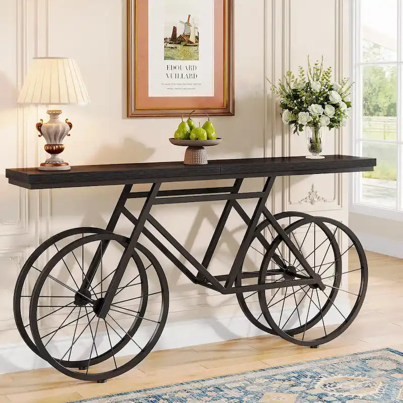 Consolle Extra Lunga da 180 cm con Base in Metallo a Bicicletta per Ingresso, Soggiorno - 30P x 180L x 85A cm