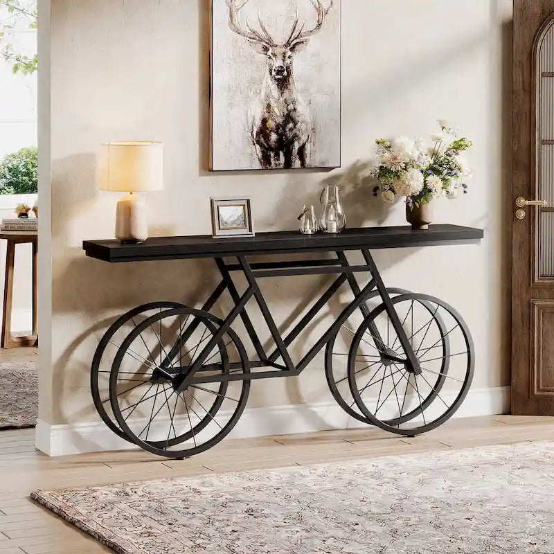 Consolle Extra Lunga da 180 cm con Base in Metallo a Bicicletta per Ingresso, Soggiorno - 30P x 180L x 85A cm