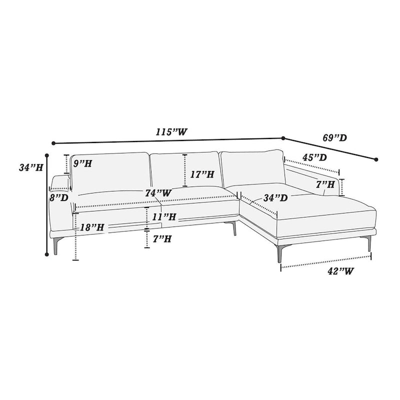 Divano sezionale a L in 2 pezzi con chaise longue, rivestimento in ecopelle grigia