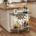Carrello Bar Oro con Ruote, Carrello Portabevande su Ruote con Portabottiglie e Portabicchiere