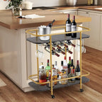 Carrello Bar Oro con Ruote, Carrello Portabevande su Ruote con Portabottiglie e Portabicchiere