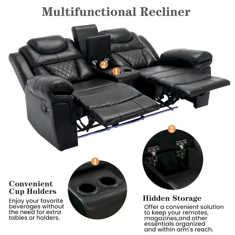 Divanetto Reclinabile Manuale Home Theater con Contenitore a Scomparsa