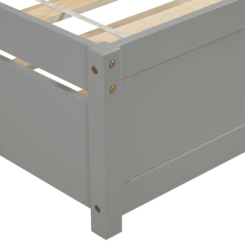 Letto a piattaforma in legno grigio, una piazza e mezza, con letto estraibile