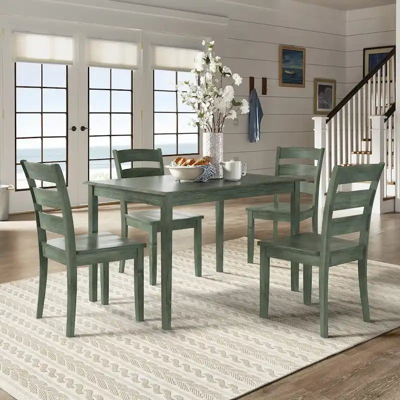 Set da pranzo rettangolare color salvia anticato da 48 pollici, 5 pezzi