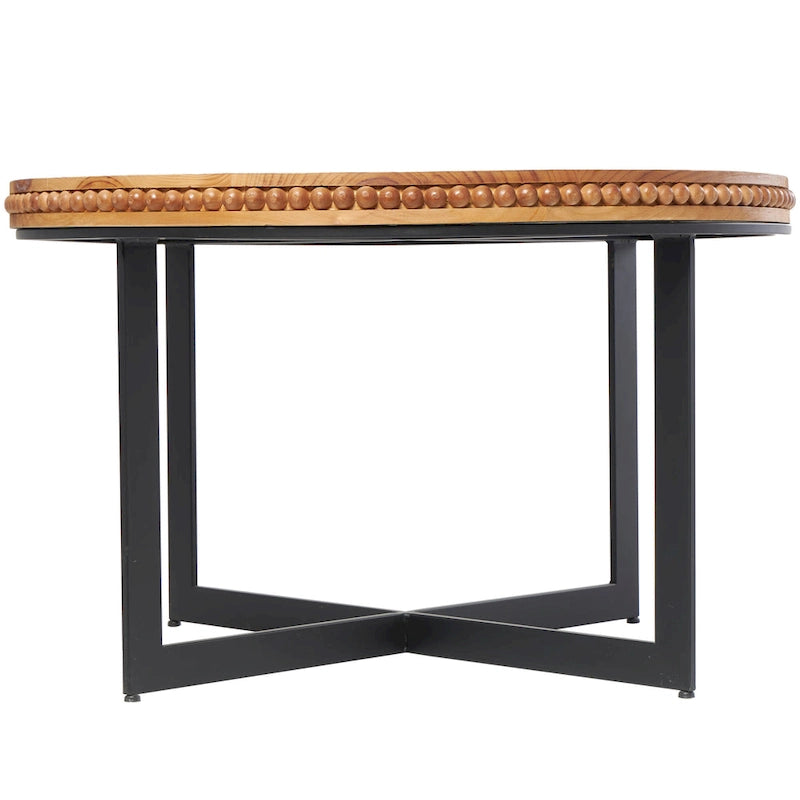 Tavolino da Caffè con Perle di Legno e Base a X in Metallo