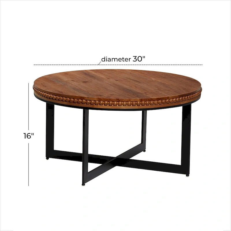 Tavolino da Caffè con Perle di Legno e Base a X in Metallo